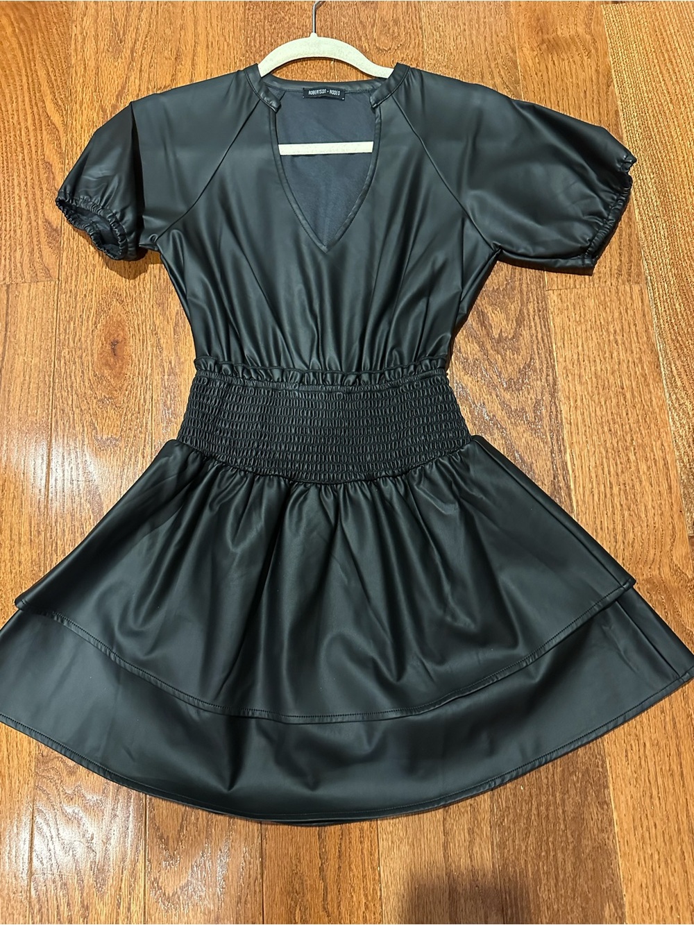 **NWOT** Robertson + Rodeo Black Vegan Leather Smocked Mini Dress